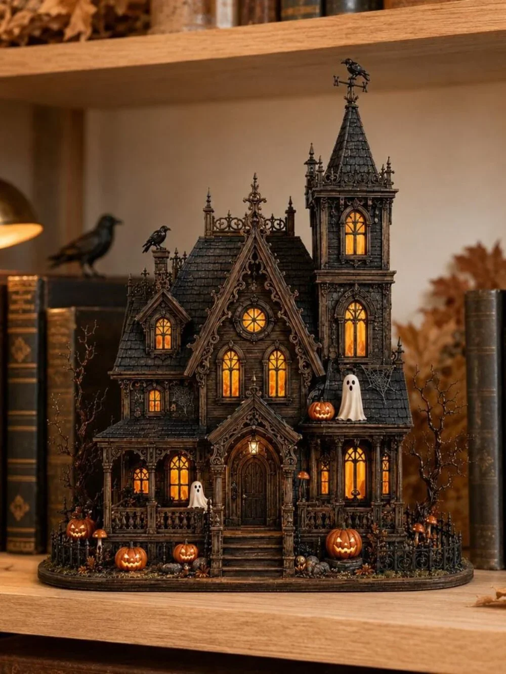 Haunted House Wooden Block, Gothic Halloween Mansion Shelf Decor